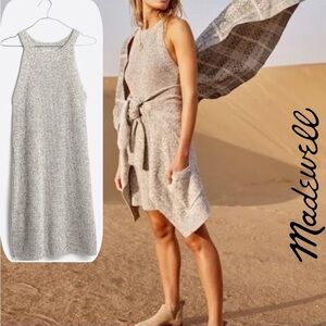 MADEWELL Ribbed Cozy Knit Sweater Dress Halter A-line Valley Marled Gray White S